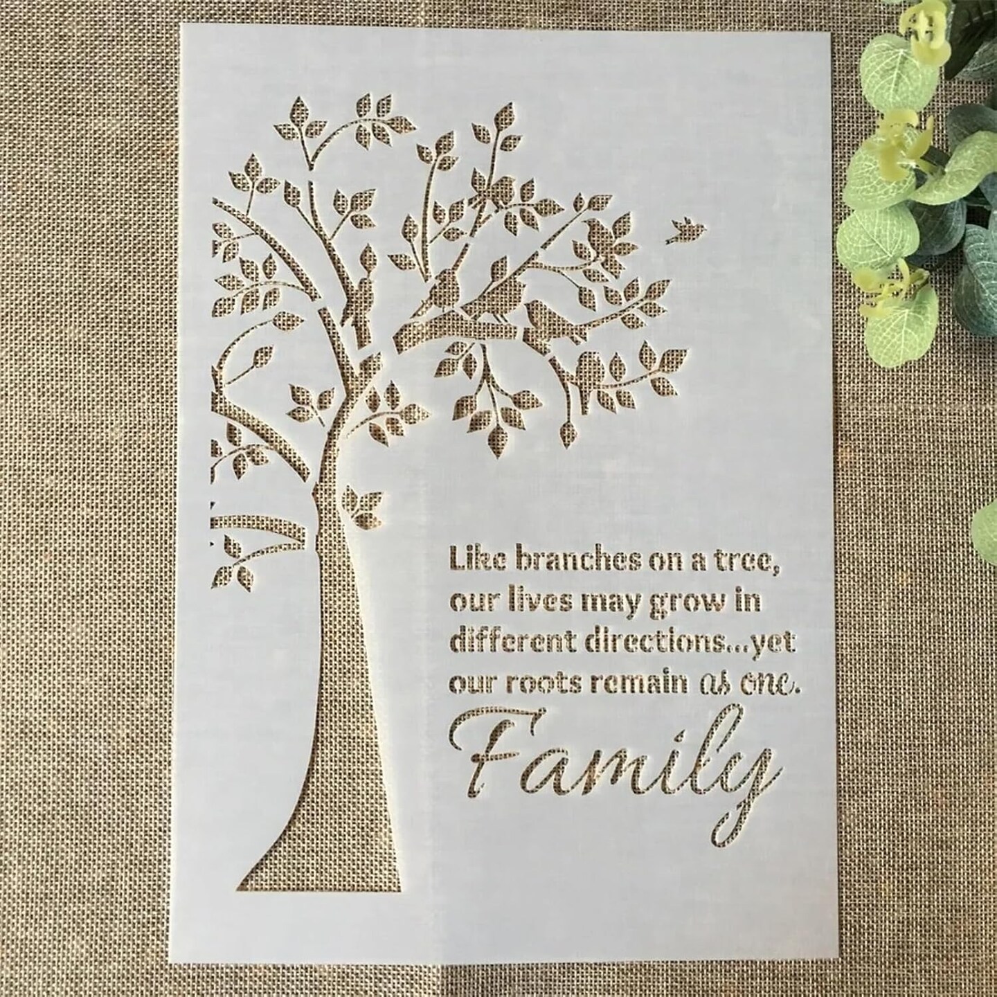 A4 Reusable Family Tree Stencil for Painting - Words Layering Template, DIY Wall Art, Wood Furniture, Scrapbook & Crafts (8.3x11.7inch)