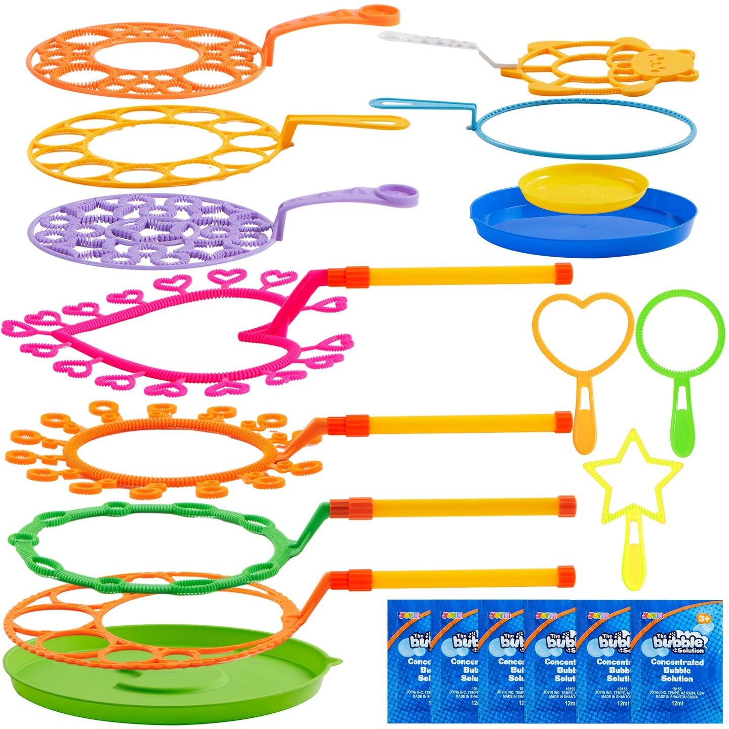 Big Bubble Wands Set with with Tray, 21" Giant Bubble Wands Bulk for Kids, Summer, Outdoor Play Period & Birthday Party & Games, 6 Pcs Solution Suitable, Suitable for All Age People