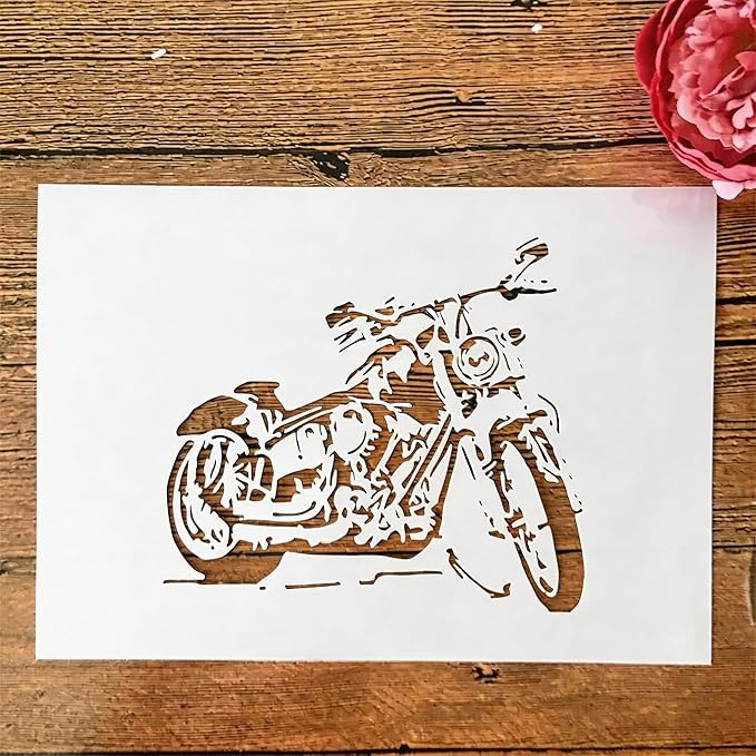 A4 Reusable Motorcycle Stencil for Painting - Vintage Motors Layering Template, DIY Wall Art, Wood Furniture, Scrapbook & Crafts (8.3x11.7inch)