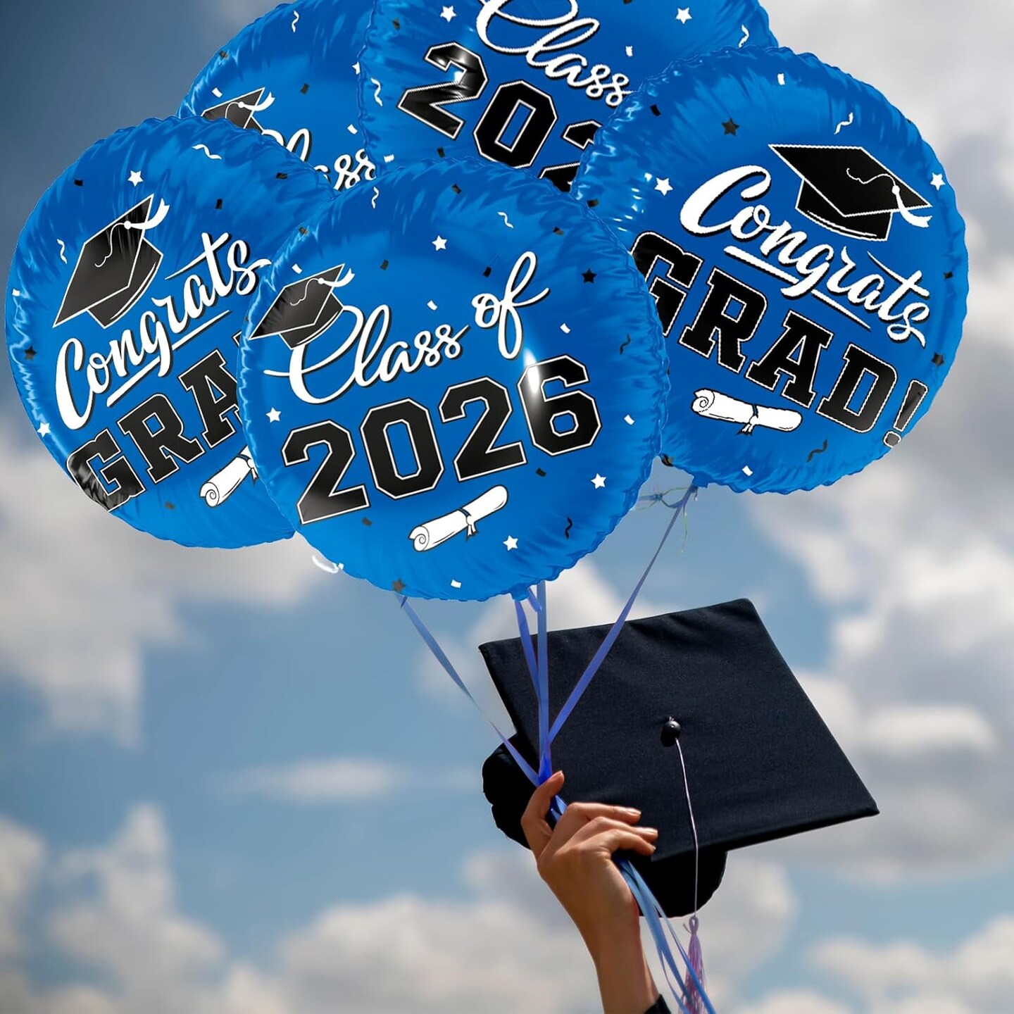 12 Pcs Blue Class of 2026 Graduation Balloons - 18 Inch Double-Sided "CONGRATS GRAD" Foil Mylar Balloons - University Blue Party Decorations for College and High School Graduation