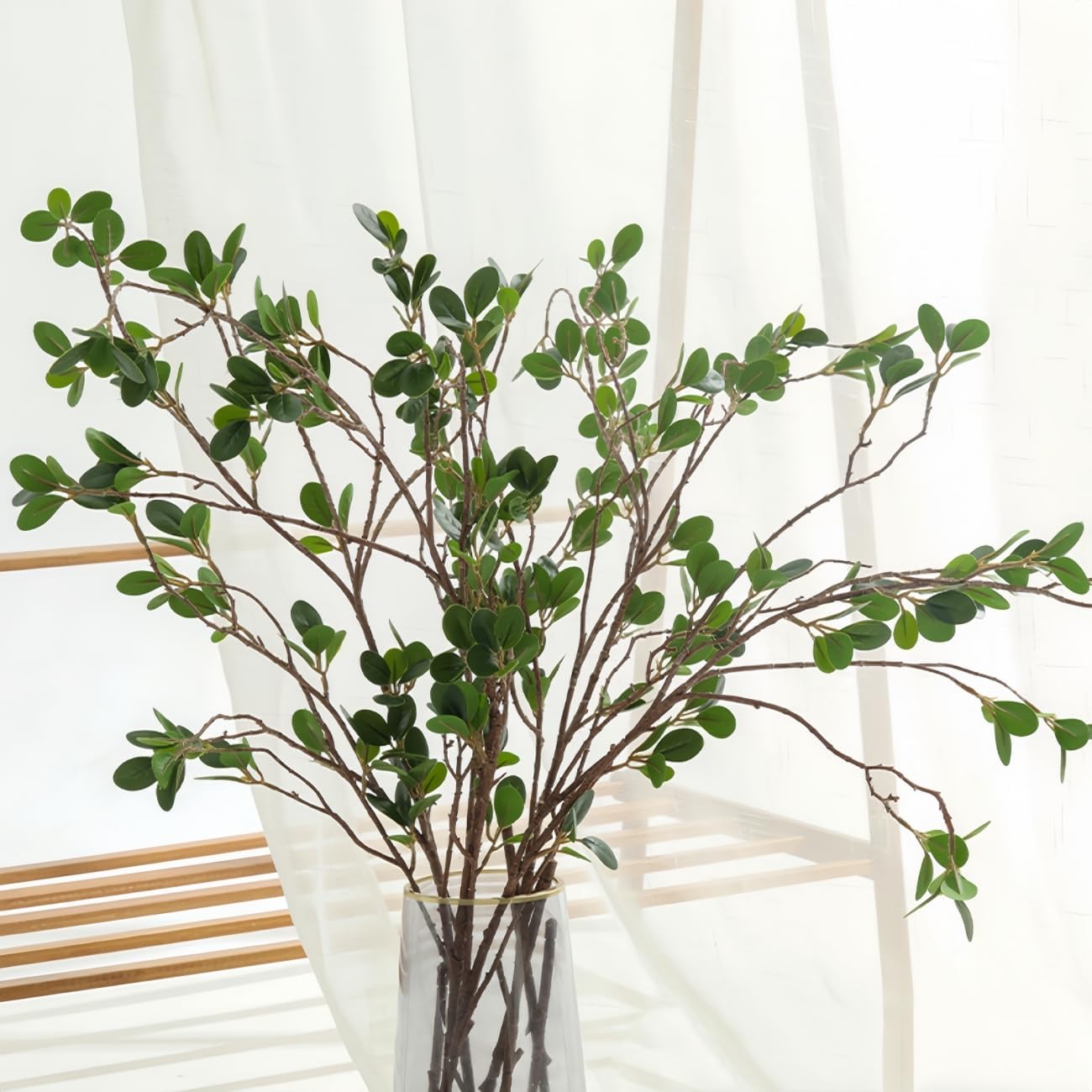 4PCS Artificial Green Branch Stems for Vase – 27" Faux Ficus Twig Branches, Realistic Fake Plant Sprays for Home Office Wedding Table Centerpieces, Indoor Outdoor Vase Fillers Decoration
