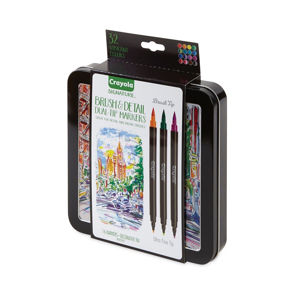 Crayola Brush and Detail Dual Ended Extra-Fine Markers - Assorted Colors (16/Set)