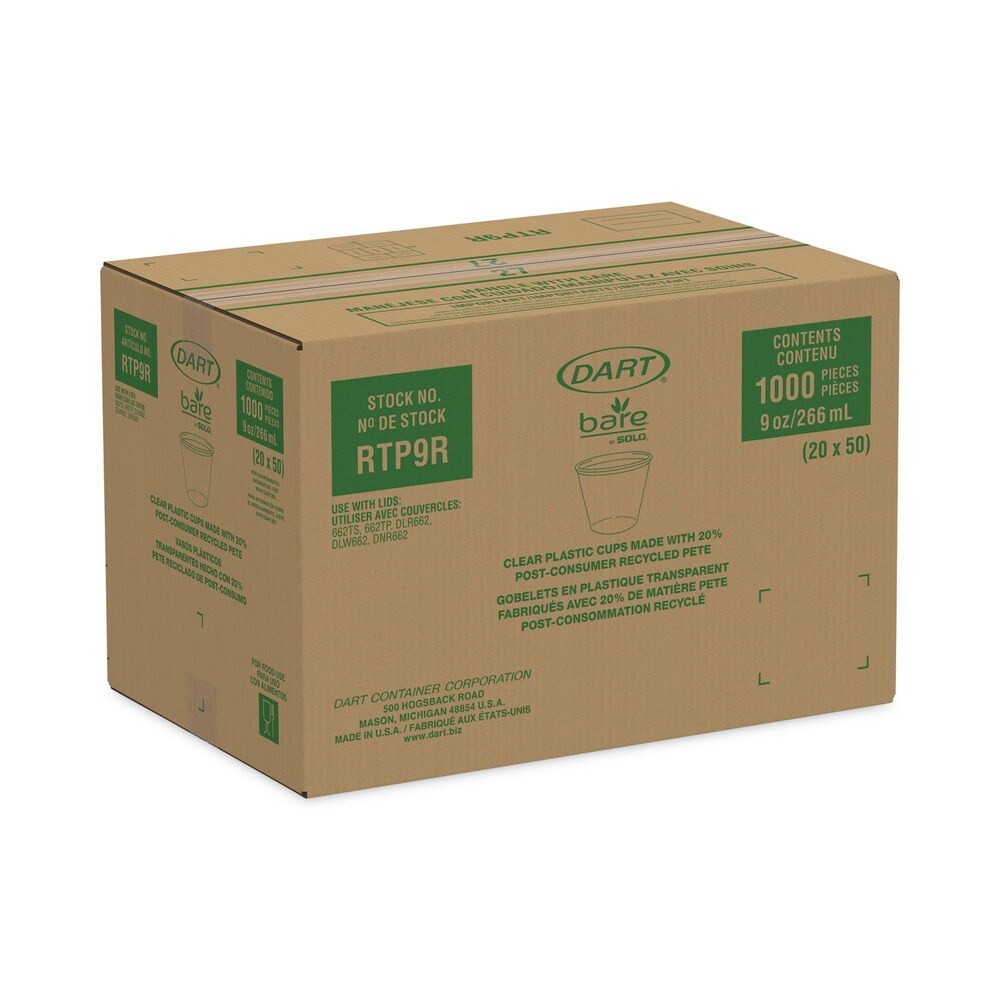 Dart Bare Eco-Forward 9 oz. RPET Cold Cups with ProPlanet Seal - Clear/Green/Orange (20/Carton)