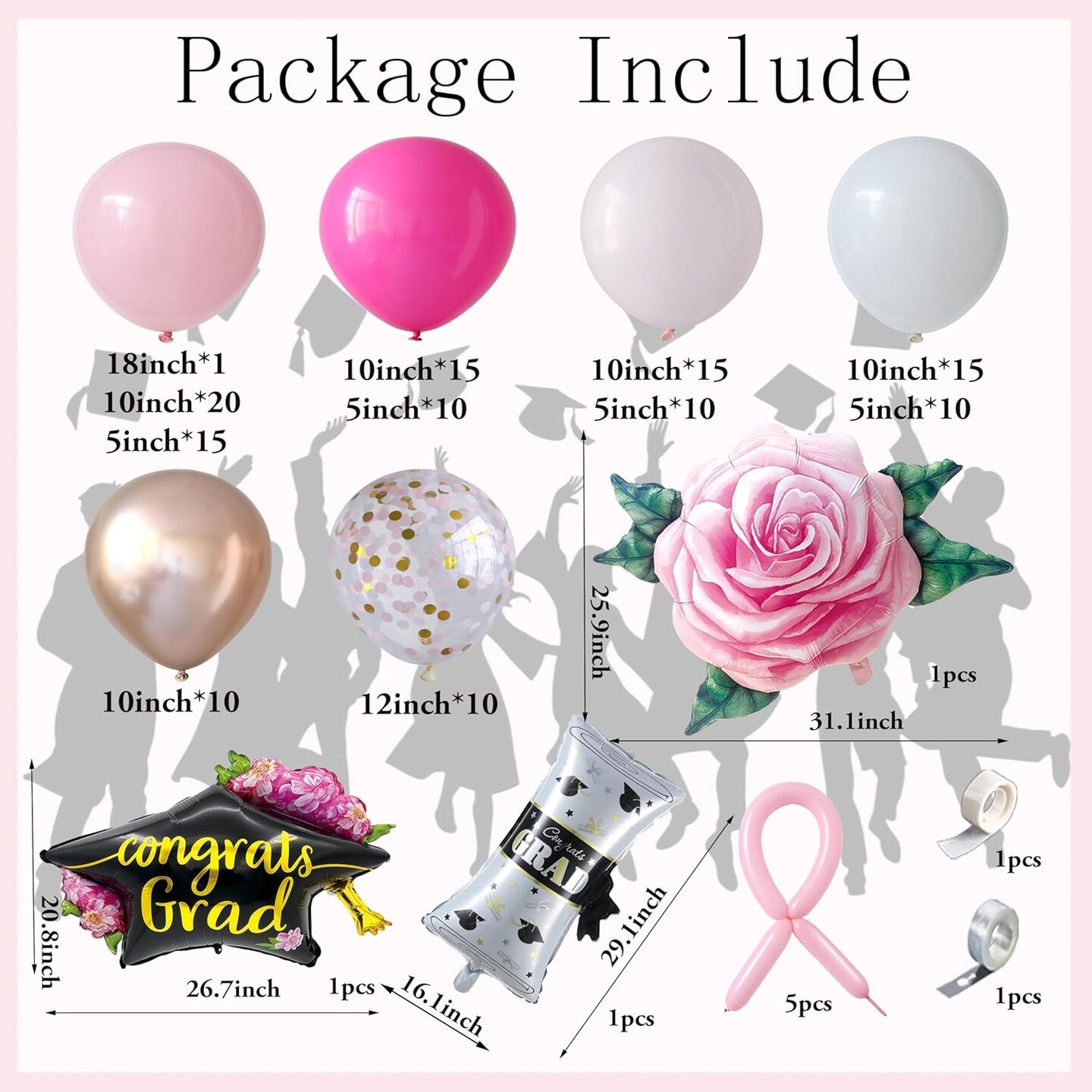 137pcs Pink Graduation Balloon Arch Kit,Graduation Decorations 2026 with Grad Cap & Diploma Balloon for Congrats Class of 2026 Celebrations Party Supplies (pink,gold)