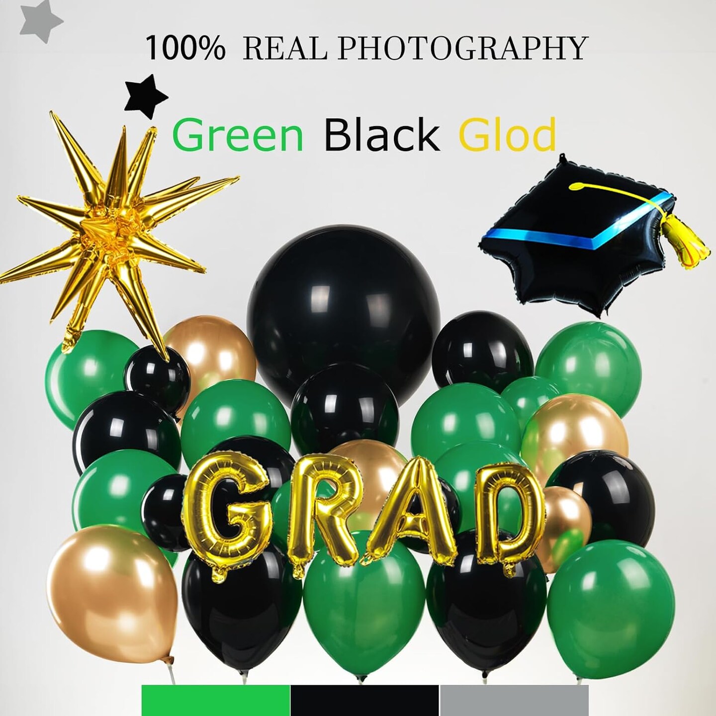 2026 Graduation Party Decorations Green Black Gold Balloons Garland Arch Kit 130pcs-Congrats Grad Golden Letter Balloons for 2026 Prom Party Supplies