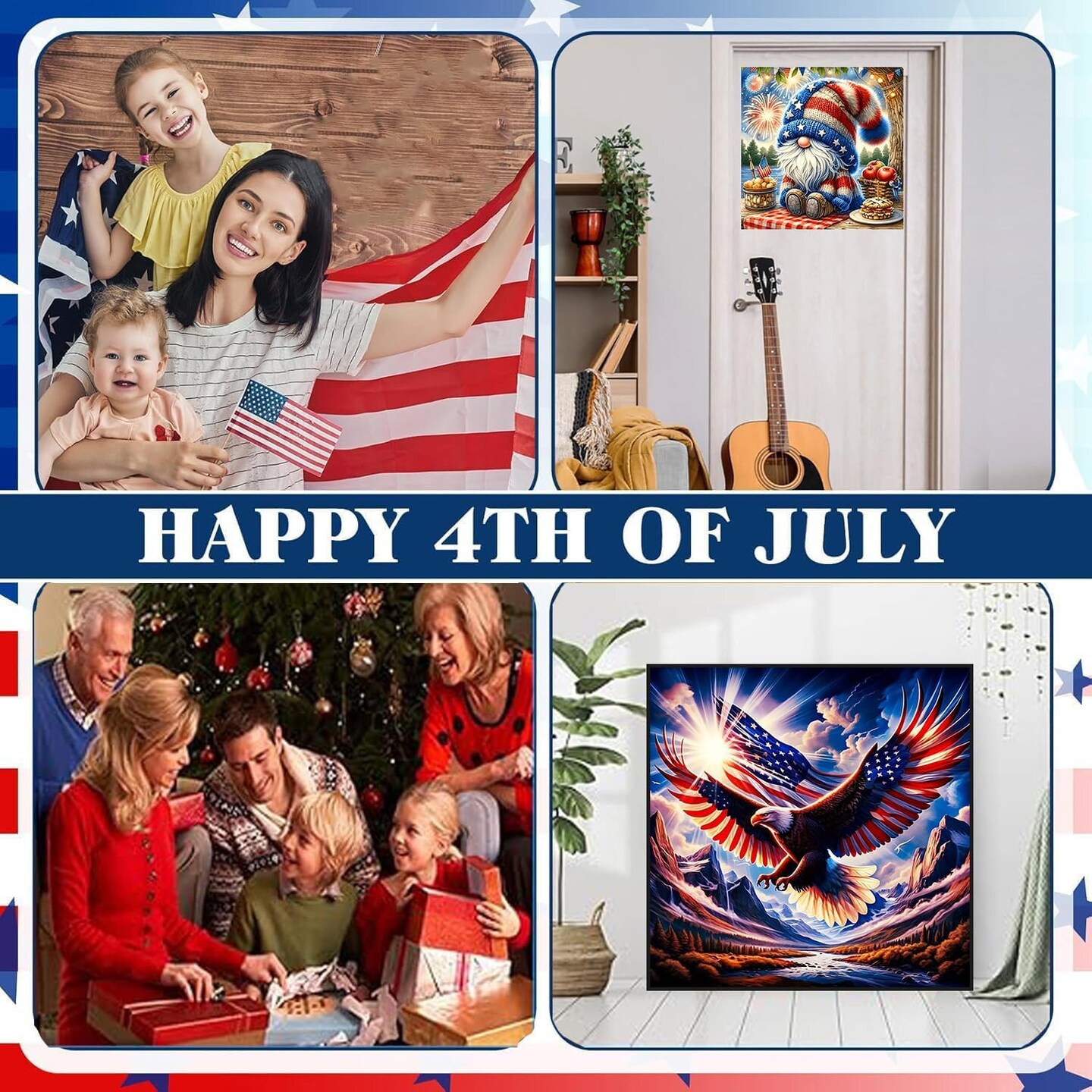 3 Pack 4th of July Patriotic Diamond Painting Kits for Adults Beginners – 5D Full Drill DIY Gem Art 14x14 Inch USA Independence Day Wall Decor Craft Set