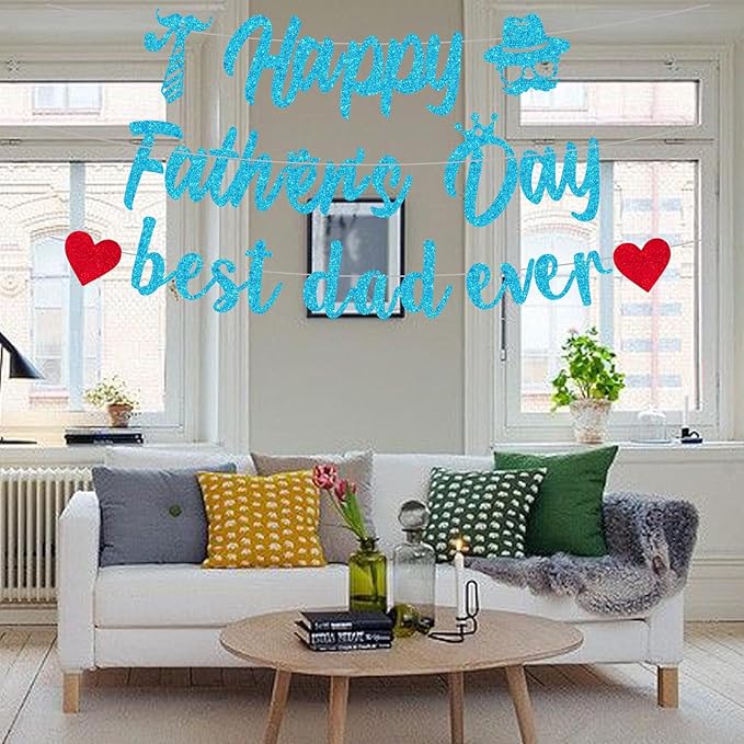 Happy Fathers Day Party Decorations Happy Fathers Day Party Banner Best Dad Ever Banner Hanging Swirls for Father's Day Party Supplies, Blue