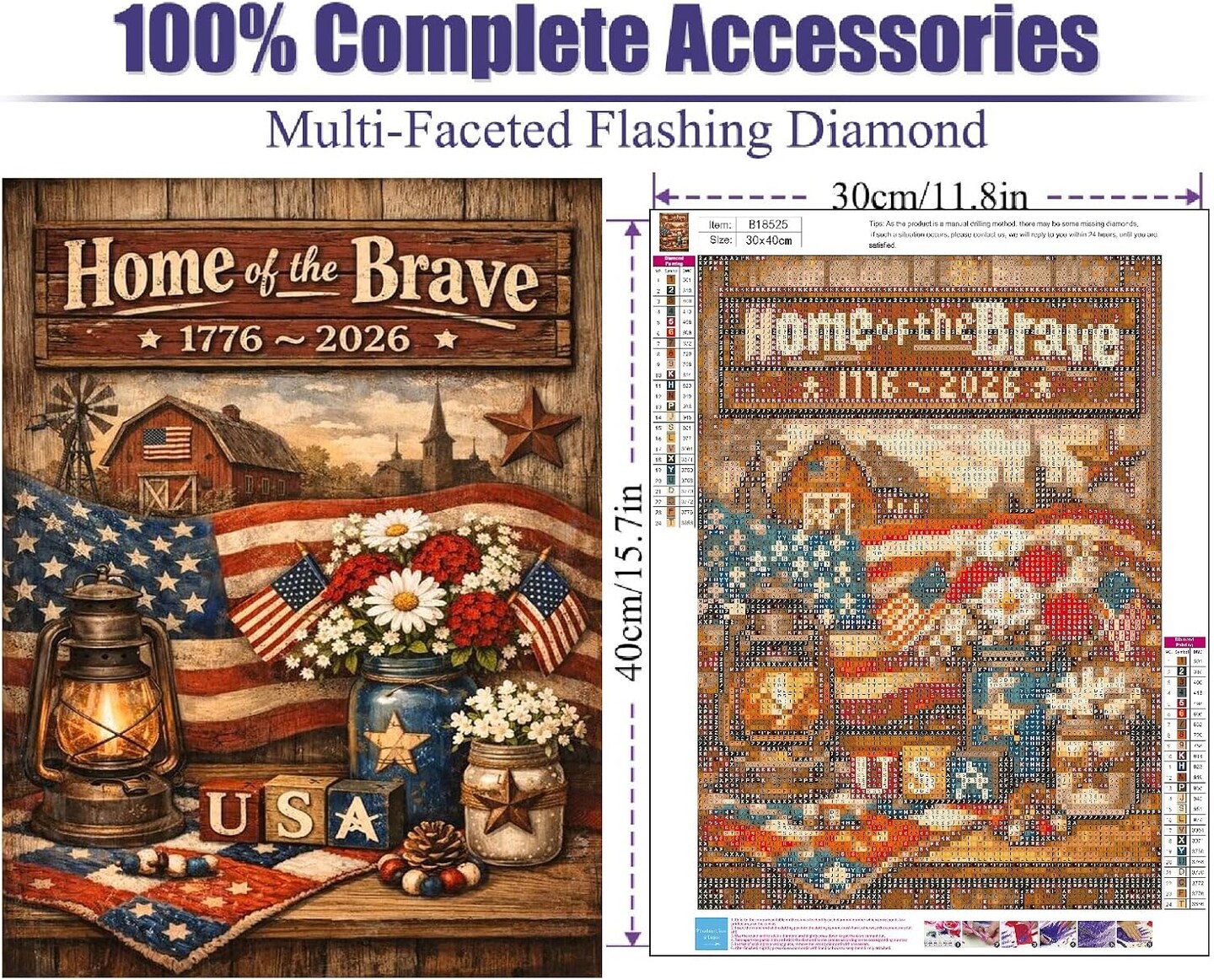 Independence Day 5D Diamond Painting Kit for Adults & Beginners 16x12 Inch Full Drill DIY Diamond Art US 4th of July Wall Home Decor Craft Set