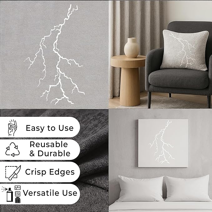 Lightning Bolt Stencil | Reusable Nature Street Art Inspirational Graffiti for Painting on Wood, Glass, Wall, Rock, Fabric, Walls, Canvas, Glassware | Lightening Bolt Stencil (8.5"x 11" (2))