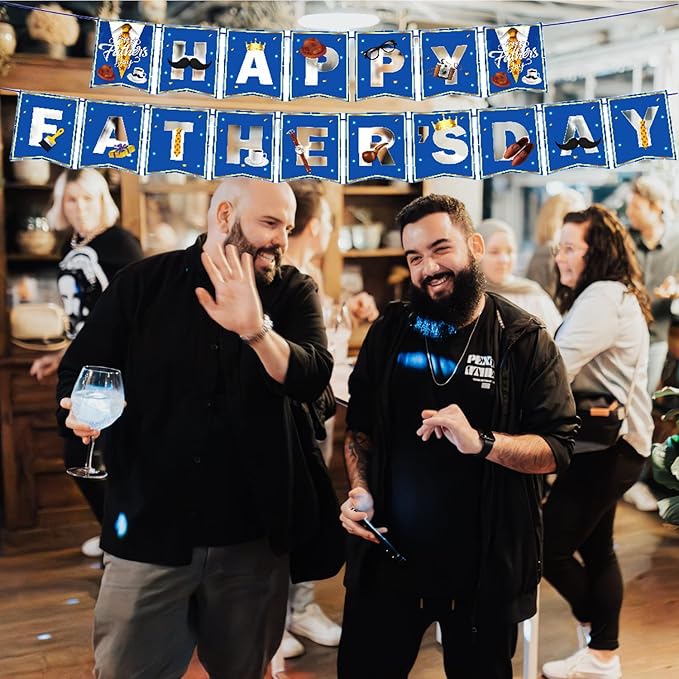 Happy Father's Day Banner, Father's Day Hanging Bunting Banner, Fathers Day Paper Card Sign, Fathers Day Themed Party Backdrop Garland for Dad's Festival Family Home Party Decor Favor