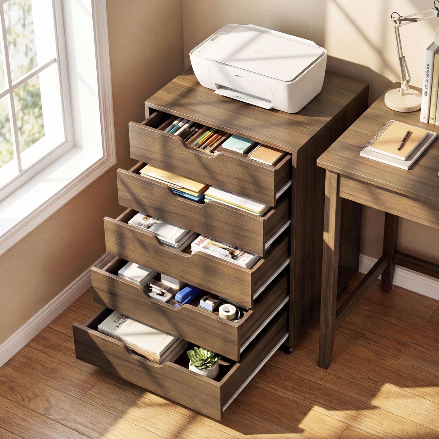 5 Drawer Mobile File Cabinet Rolling Storage Chest with Wheels Wooden Office Organizer Cabinet for Home Office Study Room Storage