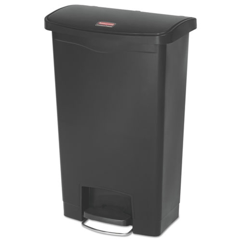 Rubbermaid Commercial Streamline 13-Gallon Front Step Style Resin Step-on Container - Black