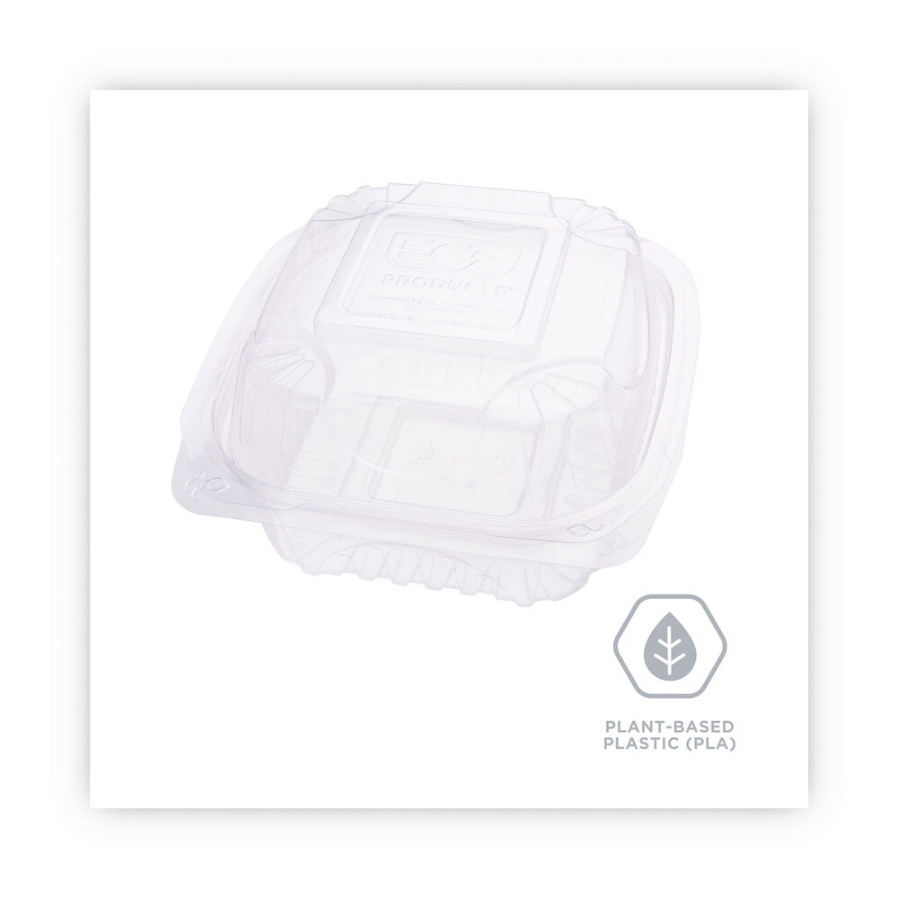 Eco-Products 6 in. x 6 in. x 3 in. Renewable and Compostable Plastic Clamshell Hinged Food Containers - Clear (240/Carton)