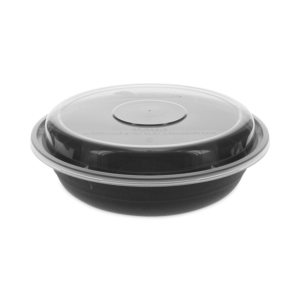 Pactiv Corp. EarthChoice Versa2Go 6.8 in. x 6.8 in. x 1.8 in. 22 oz. Plastic Microwaveable Container - Black/Clear (150/Carton)