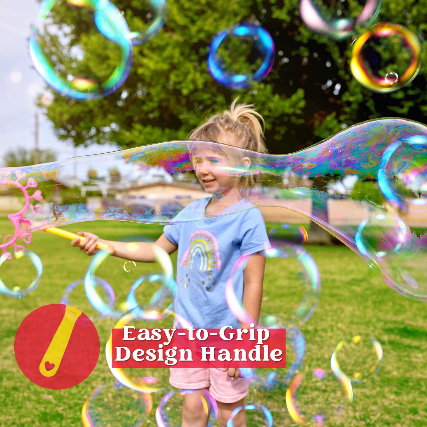 Big Bubble Wands Set with with Tray, 21" Giant Bubble Wands Bulk for Kids, Summer, Outdoor Play Period & Birthday Party & Games, 6 Pcs Solution Suitable, Suitable for All Age People