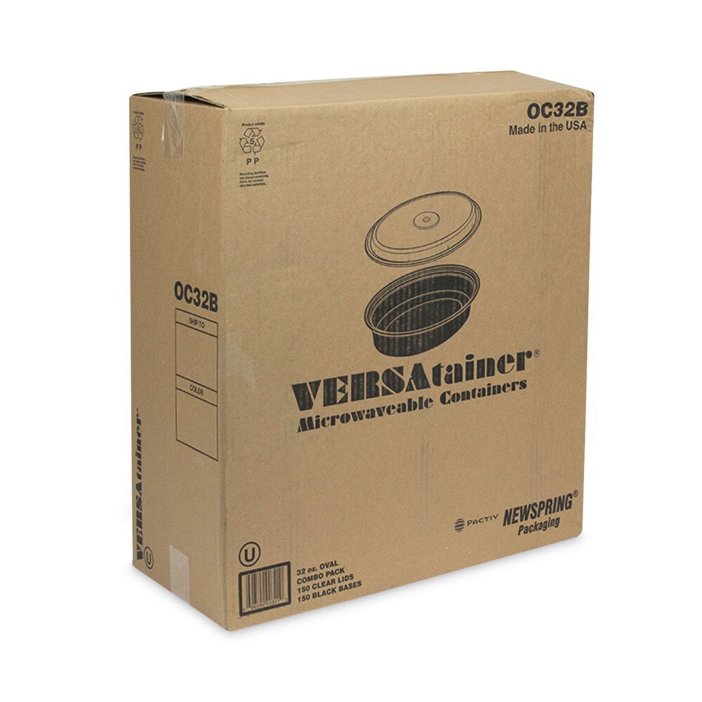 Pactiv Corp. 9.1 in. x 6.7 in. x 1.9 in. 32 oz. Newspring VERSAtainer Plastic Microwavable Oval Containers - Black/Clear (150/Carton)