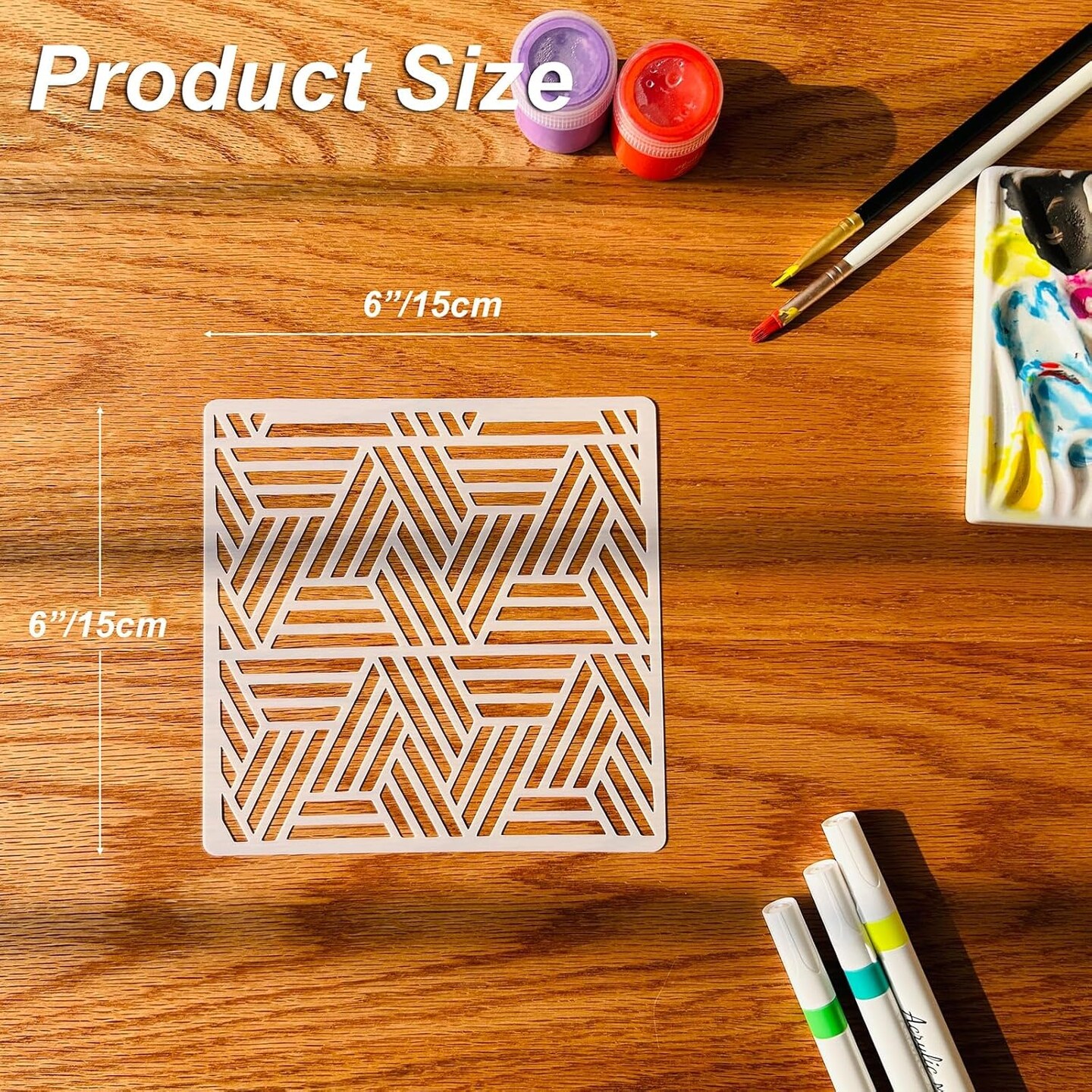 16 PCS Geometric Stencils for Painting, Stencils for Crafts Reusable 6 x 6 Inch Plastic Pattern Templates for Wood Signs Furniture Tile Canvas Card Making and DIY Decor