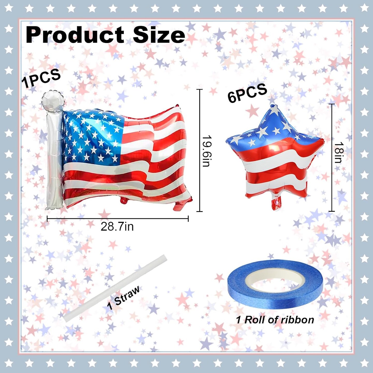 7 Pcs 4th of July Balloons American Flag Star Balloons Red White and Blue Foil Balloon USA Balloon for Independence Day Party Decorations