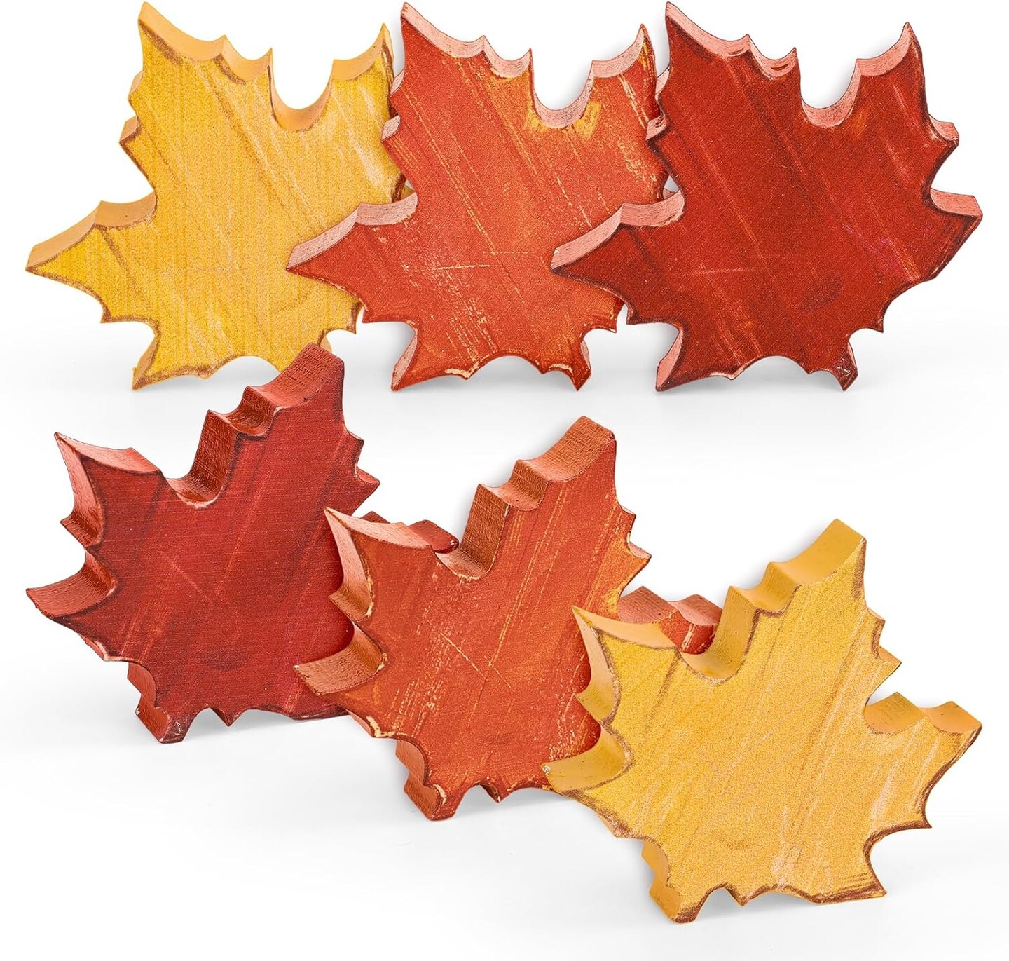12PCS Fall Thanksgiving Wooden Maple Leaf Table Decor – Rustic Autumn Harvest Tabletop Centerpieces for Tiered Tray, Shelf, Mantel & Farmhouse Thanksgiving Decorations