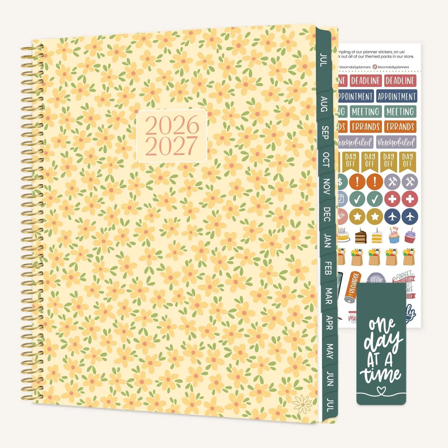 bloom daily planners 2026-2027 Academic Planner, 13 Month Soft Cover Monthly & Weekly, 8.5" x 11", Stickers Included, Butter Yellow Daisies