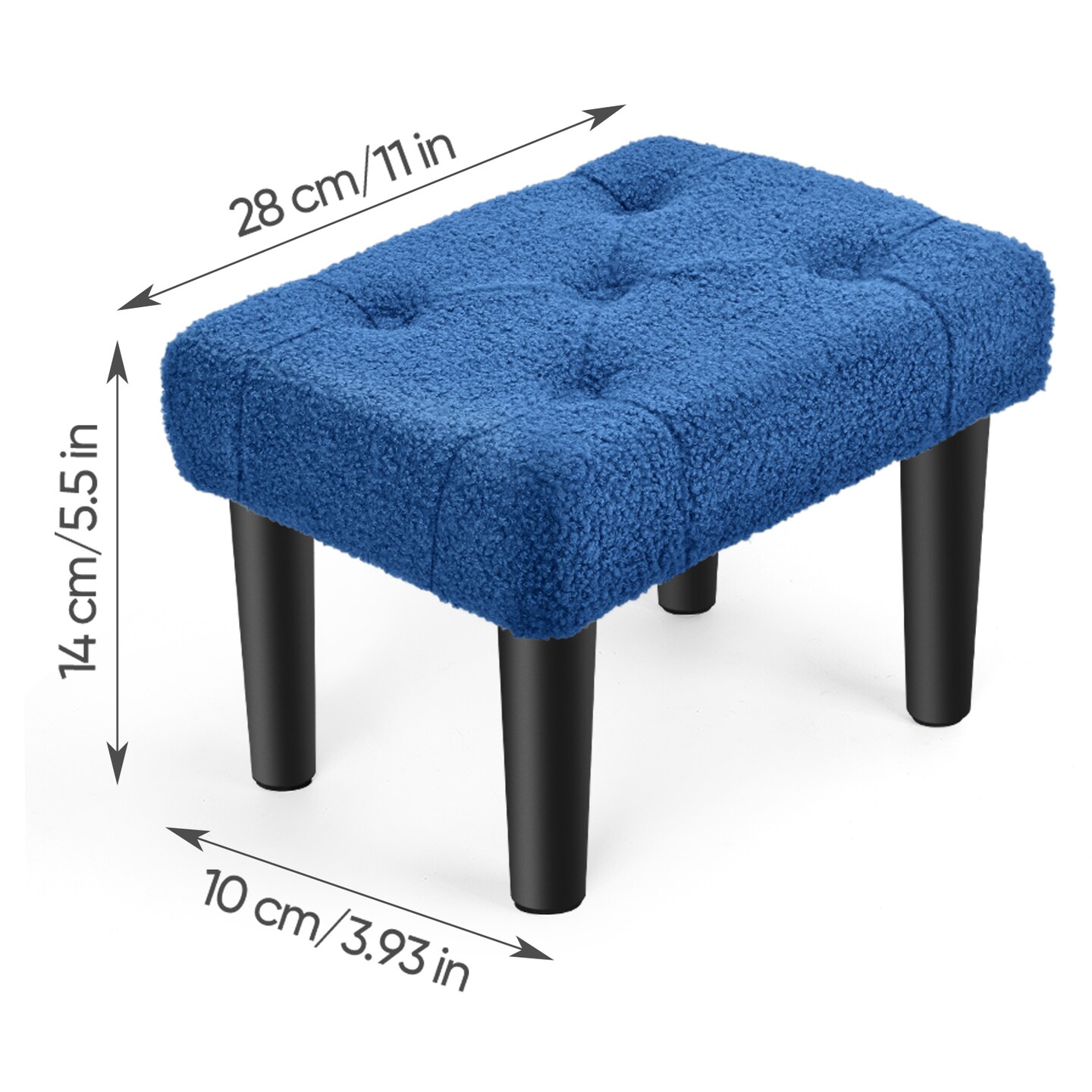 Blue Small Tufted Footrest Stool, Compact Teddy Velvet Ottoman for Living Room