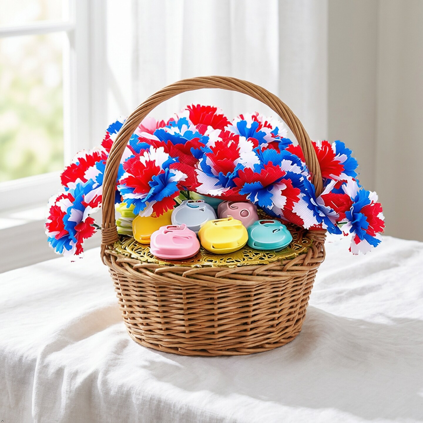 100-Pack: Patriotic Tri-Color Carnation Picks, 5" Stems, 3.5" Wide, Artificial Flowers, Floral Picks, Floral Home by Artificial Flowers