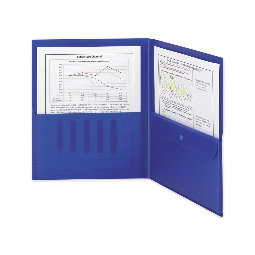 Smead 11 in. x 8.5 in. Poly 2-Pocket Folder with Security Pocket - Blue (5/Pack)