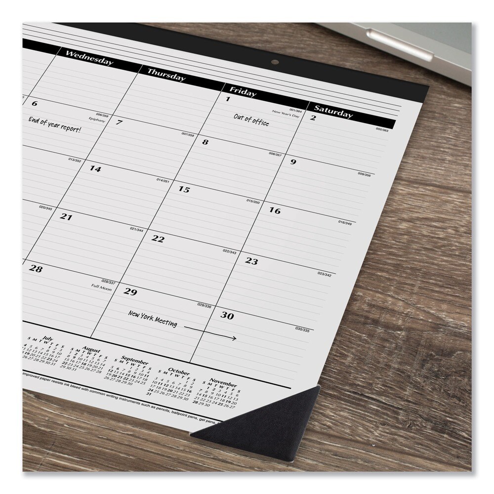 AT-A-GLANCE 12 Month: Jan 2026 to Dec 2026 22 in. x 17 in. Ruled Desk Pad - White Sheets, Black Binding/Black Corners