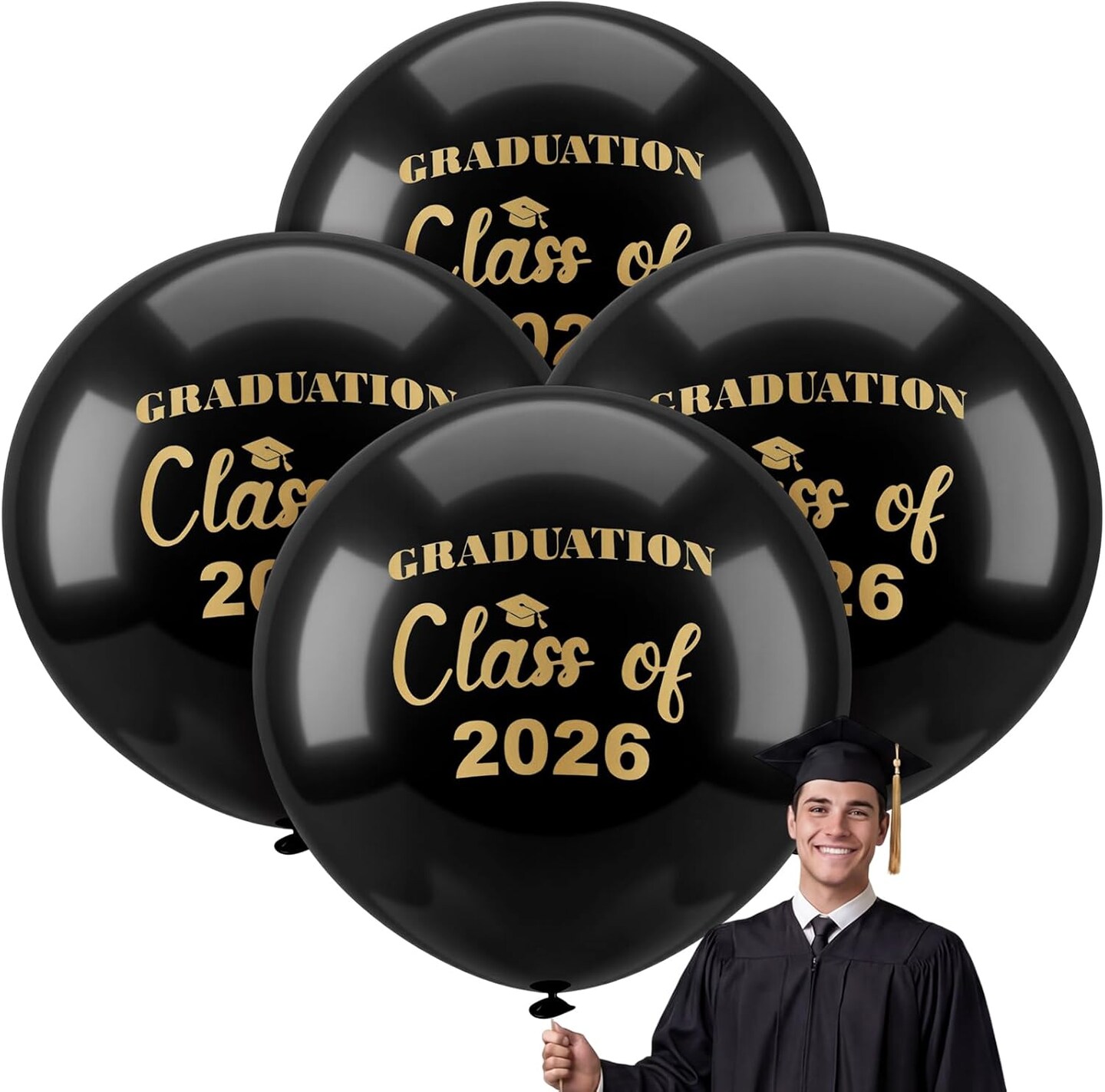 4-Pack 36-Inch Extra Large Graduation Balloons – Class of 2026 Jumbo Latex Congrats Grad Balloons for High School, College, and University Graduation Party Decorations
