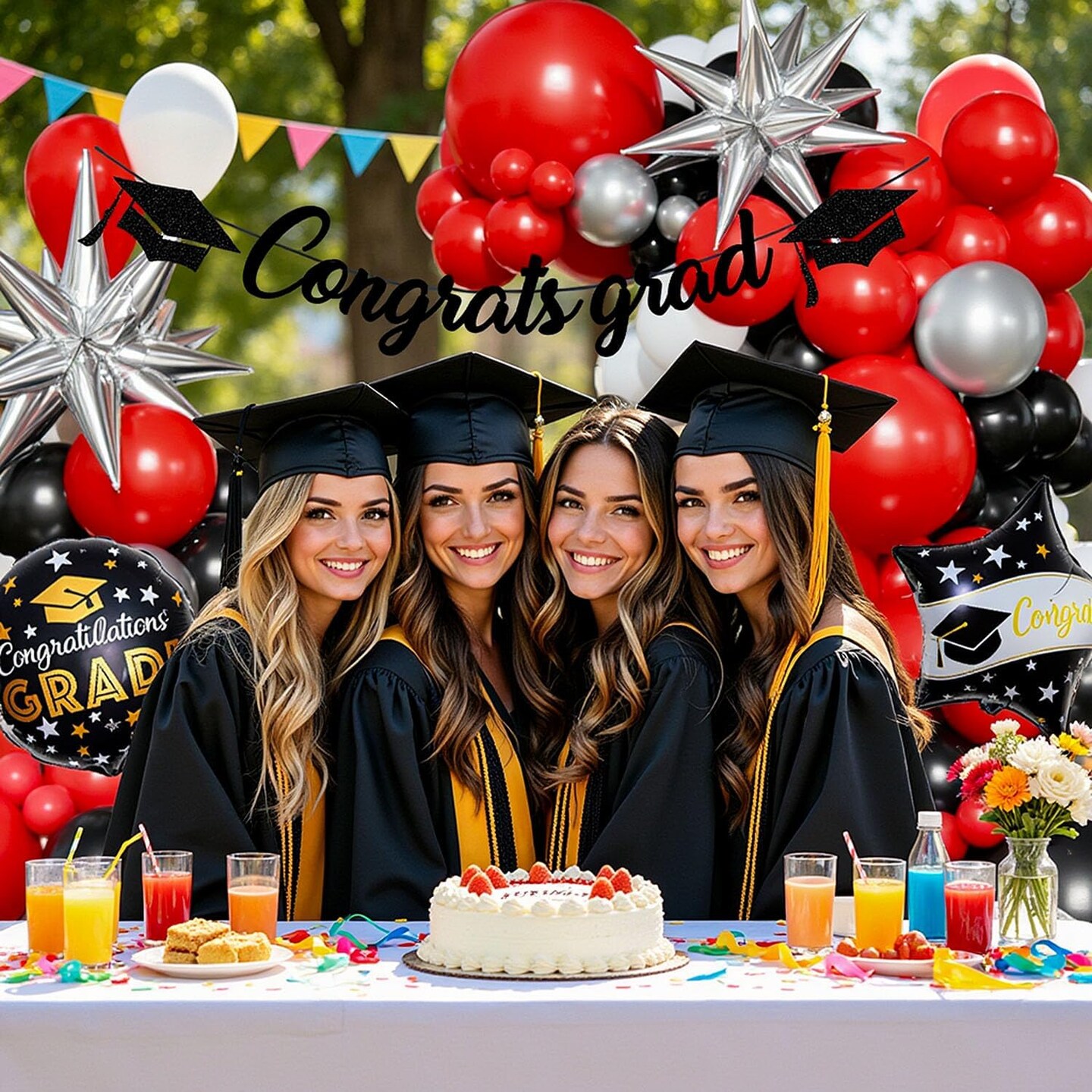 Graduation Decorations Class of 2026, Graduation Balloon Arch Kit Red and Black with Congrats Grad Banner Foil Balloons for Congrats Grad Party Decorations Class of 2026 Party Supplies