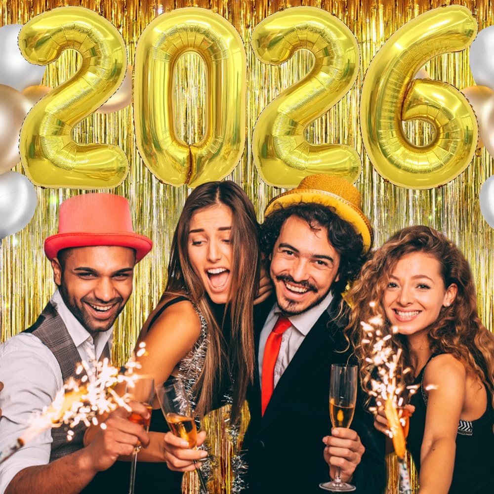 Jumbo 40-Inch Gold 2026 Number Balloons - Large Mylar Foil Graduation Sign - Class of 2026 Decorations for College, High School & Prom - Giant 2026 New Year’s Eve Party Supplies