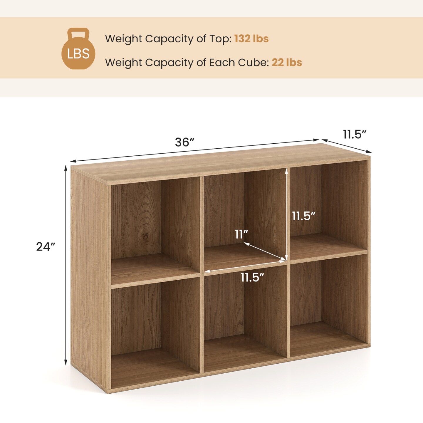Modern 6 Cube Storage Bookcase Organizer, 3 Tier Wooden Display Shelf with Large Cubes for Books, Toys & Decor, Freestanding Storage Unit for Home Office Use
