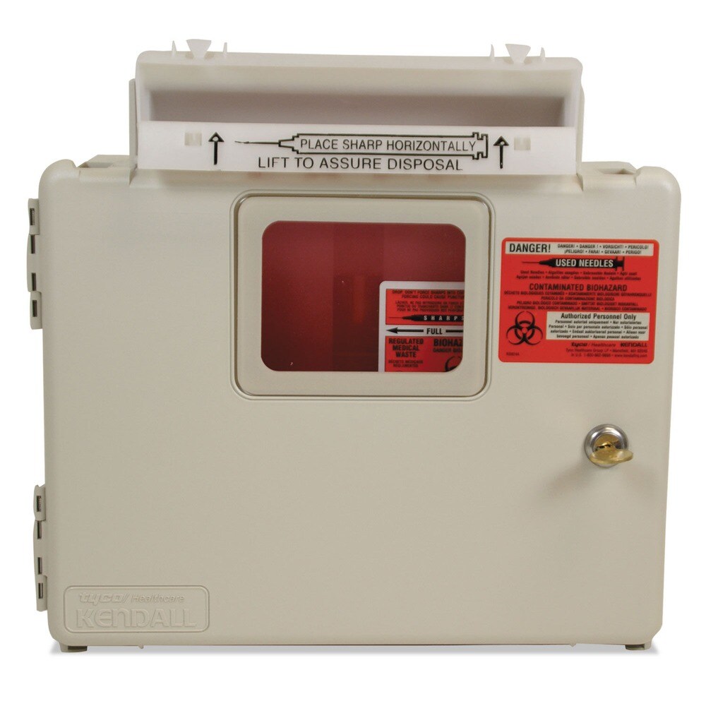 Covidien 5 quart ABS Plastic In-Room Locking Wall Mount Sharps Container Cabinet System - Beige