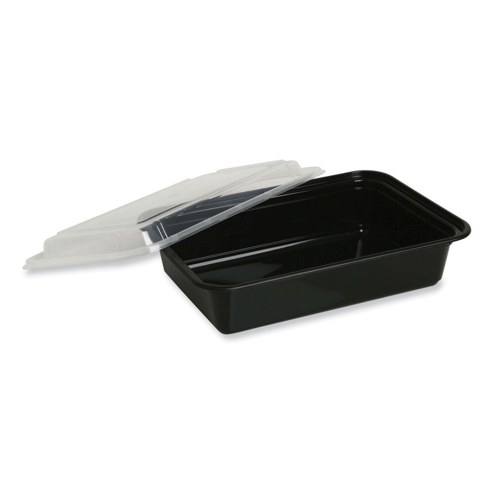 GEN 7.48 in. x 5.03 in. x 2.04 in. 16 oz. Plastic Microwavable Food Container with Lid - Rectangular Black/Clear (150/Carton)