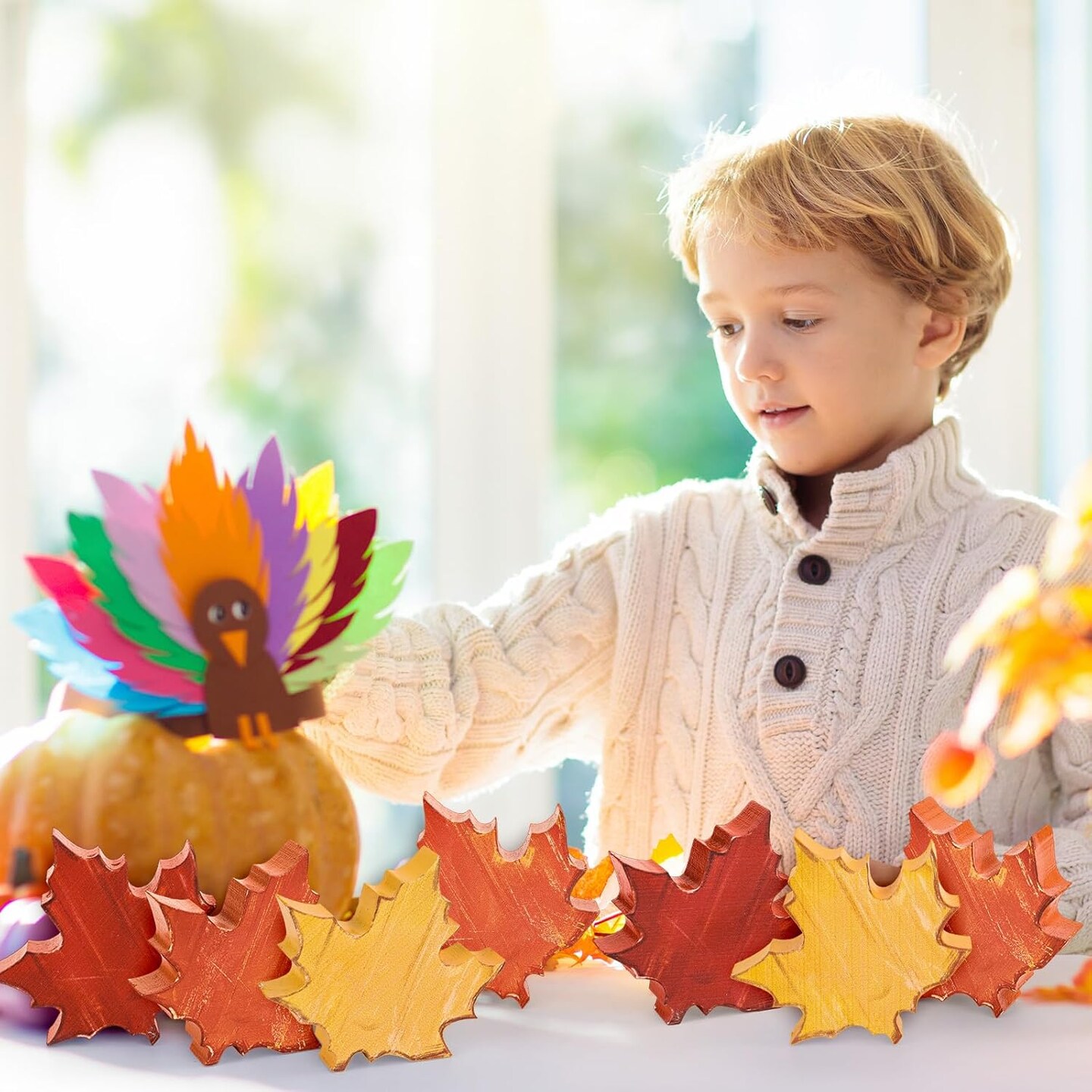 12PCS Fall Thanksgiving Wooden Maple Leaf Table Decor – Rustic Autumn Harvest Tabletop Centerpieces for Tiered Tray, Shelf, Mantel & Farmhouse Thanksgiving Decorations