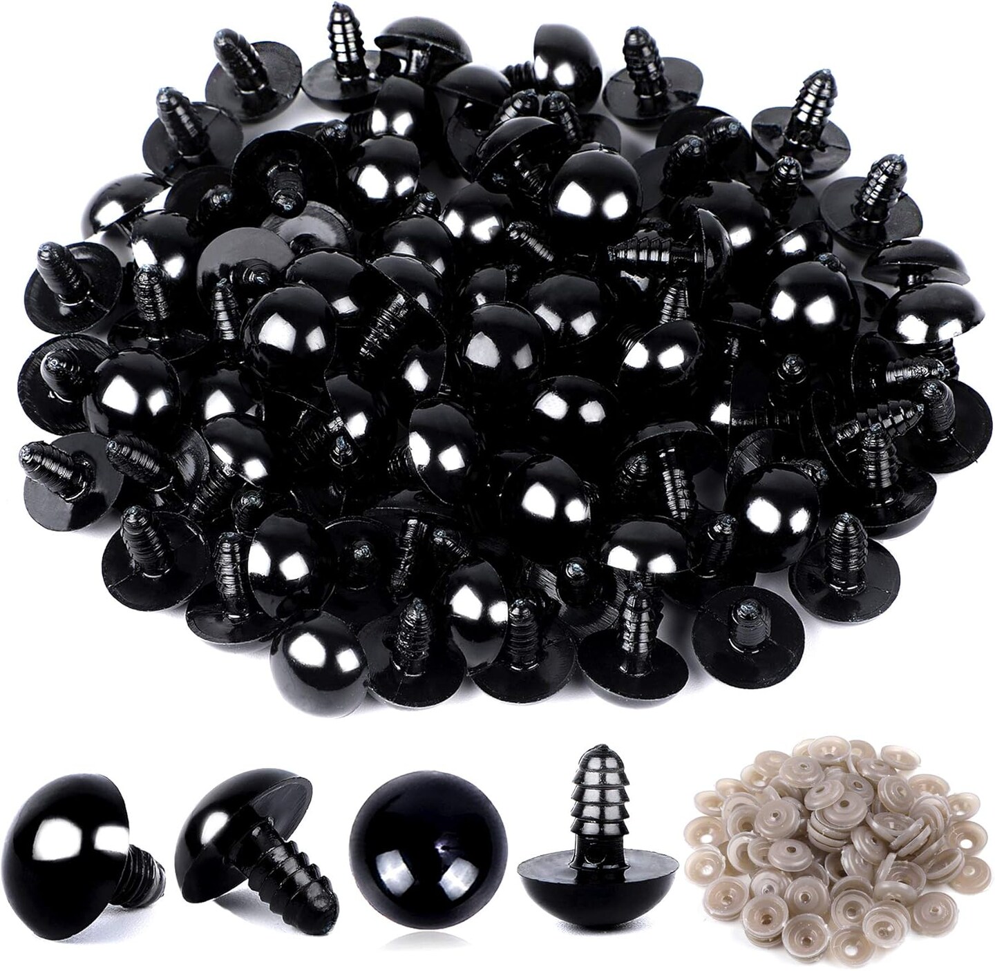 120-Piece 6mm Black Plastic Safety Eyes with Washers – Perfect for Crochet Dolls, Amigurumi, Plush Toys & DIY Crafts