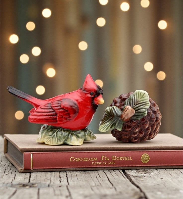 Ceramic Cardinal Bird & Acorn Salt and Pepper Shakers, Home Décor, Gift for Her or Mom, Kitchen Décor, Christmas Décor, Birdwatcher Gift