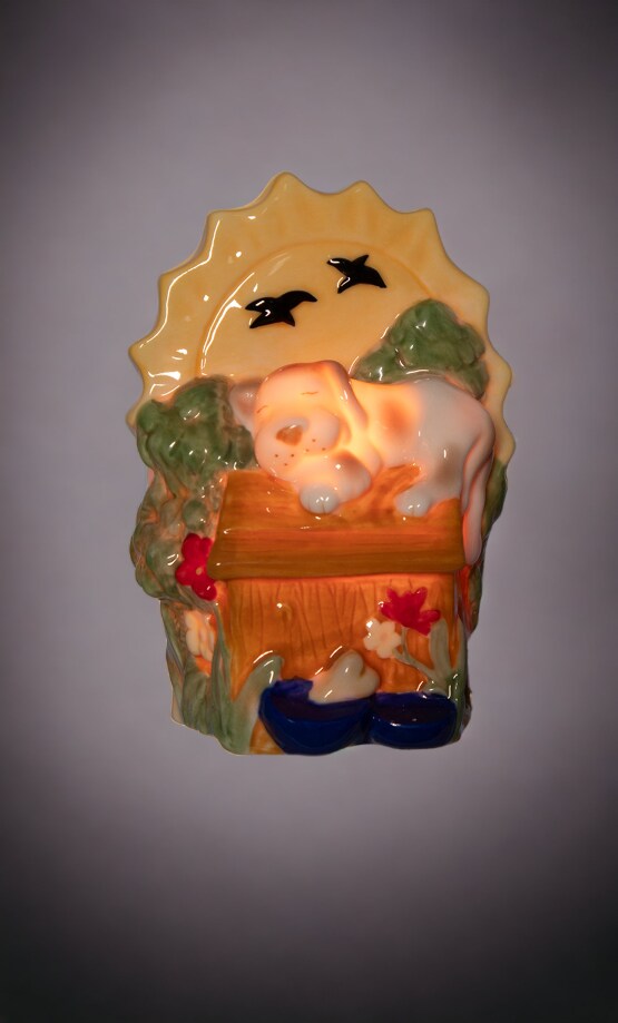 Ceramic Sleeping Dog on Doghouse Plug-In Nightlight, Home D&#xE9;cor, Nursery Room D&#xE9;cor, Baby Registry Gift, Gift for Dog Lover