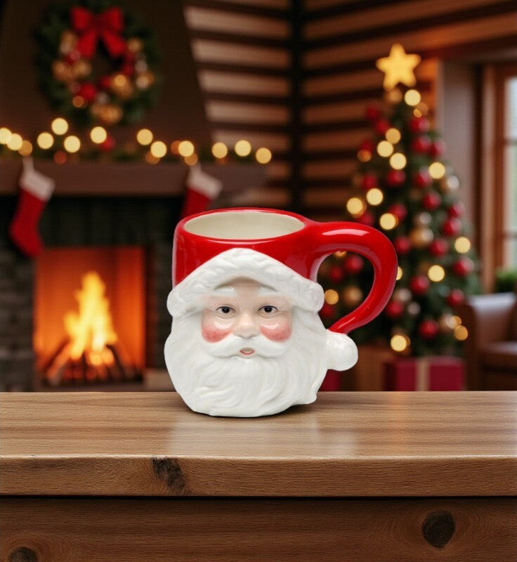 Ceramic Christmas Holiday Santa Mugs ( Set Of 4 ), Home Décor, Gift for Her, Gift for Mom, Kitchen Décor, Christmas Décor
