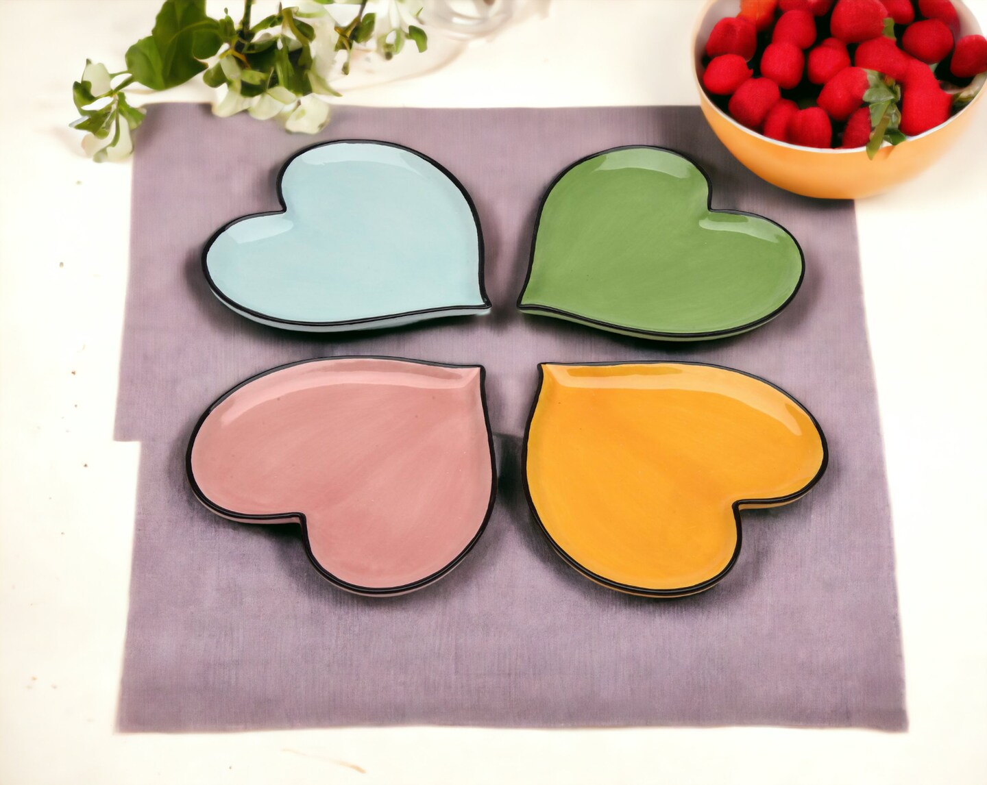 Ceramic Rainbow Plates: Assorted Colors Heart-Shaped Plates, Valentines, Wedding D&#xE9;cor or Gift, Wedding Favor, Anniversary D&#xE9;cor or Gift