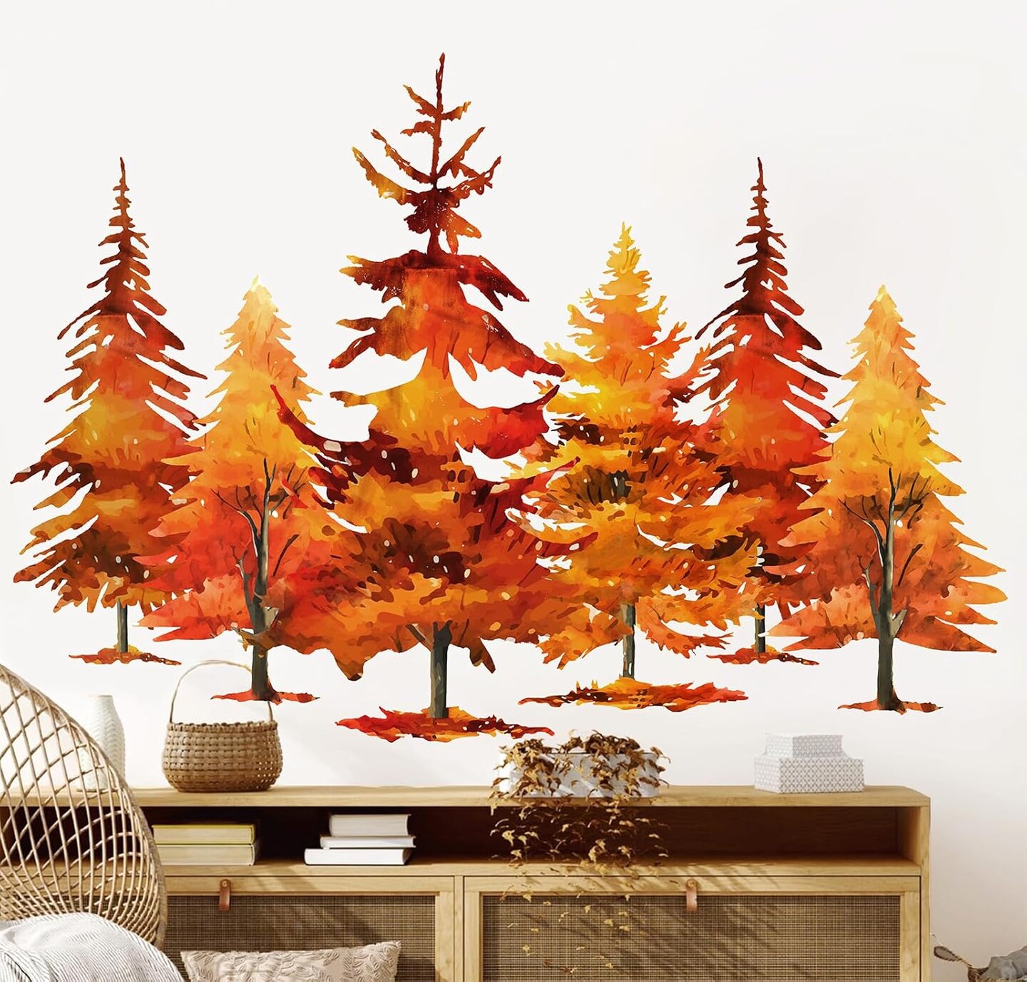 Fall Wall Stickers Watercolor Burnt Orange Maple Tree Wall Decals ,11.8 ...