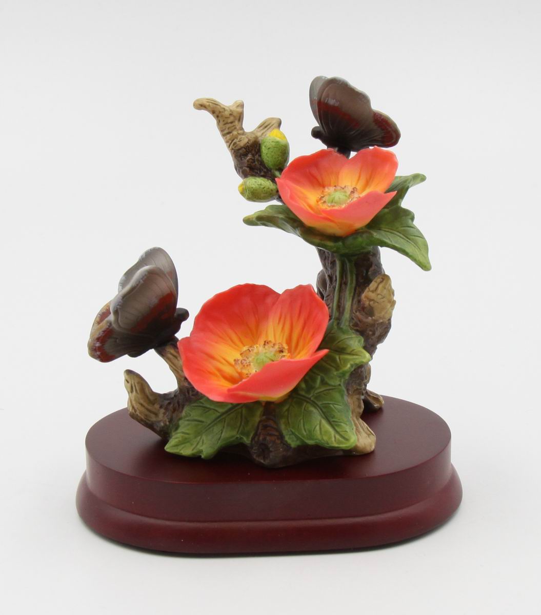 Ceramic Poppy Flowers with Butterfly Figurine, Home Décor, Gift for Her, Gift for Mom, Nature Lover Gift
