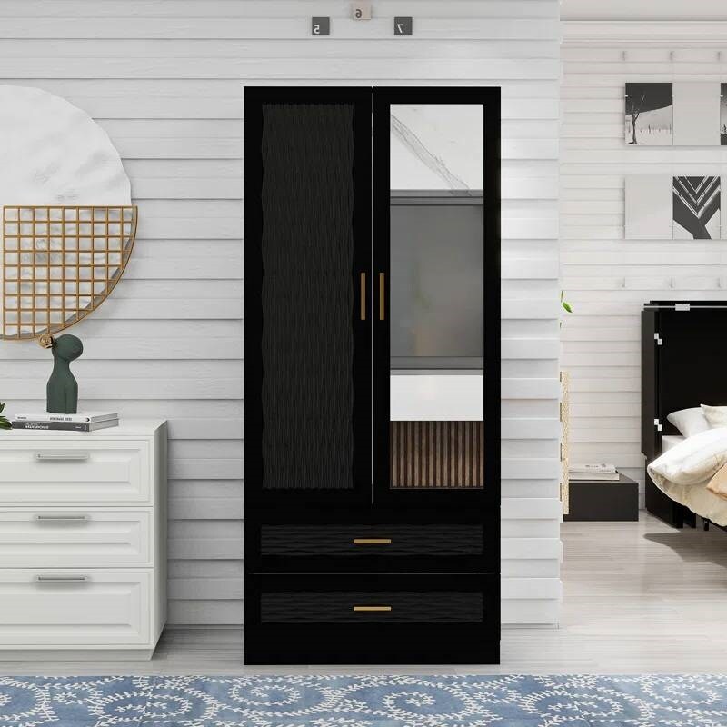 black armoire dresser Capwell 2 Piece Bedroom Set, Armoire And Dresser, Black And Pine Black  Bedroom Engineered Wood main image 1