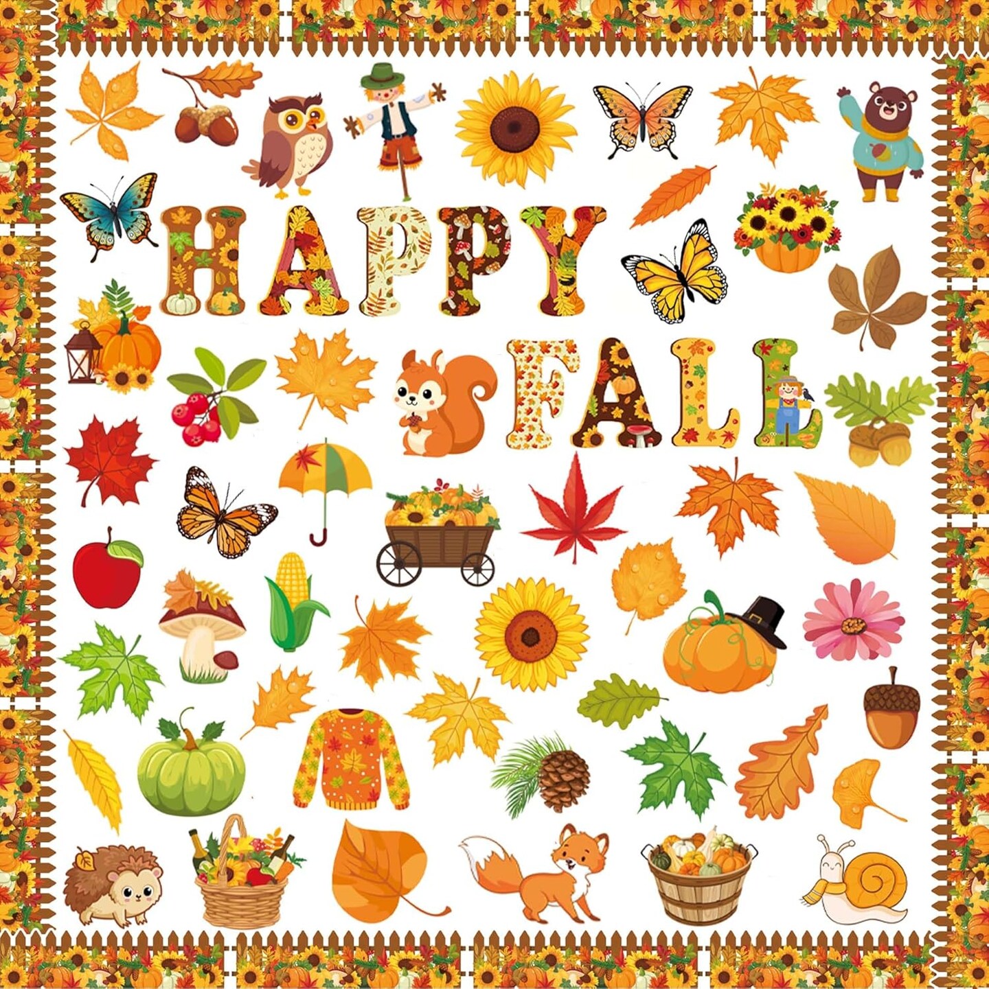 80 Pcs Happy Fall Cutouts for Bulletin Board Decor Set with Border