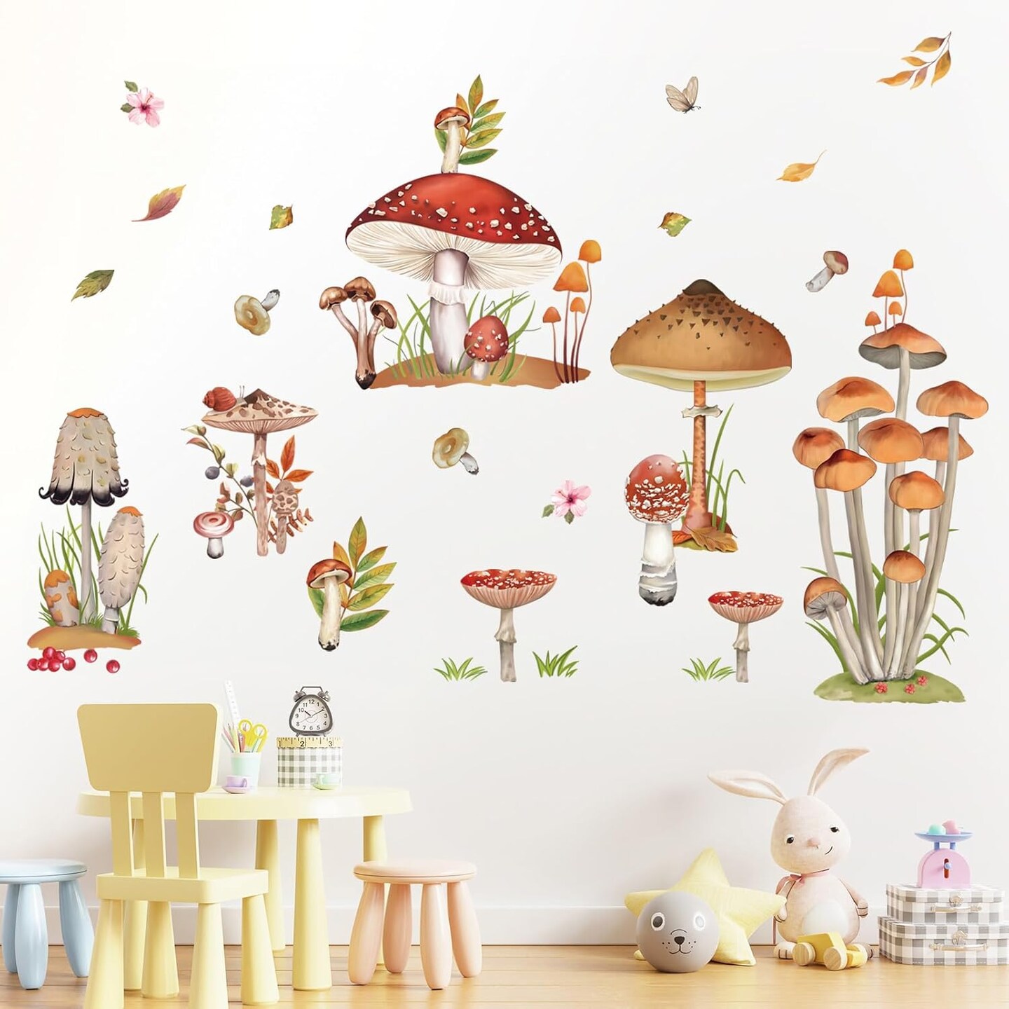 Woodland Mushroom Wall Decals Spring Forest Grass Easter Wall Stickers