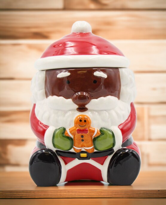 Ceramic African American Santa Claus Holding Gingerbread Candy Box, Home D&#xE9;cor, Gift for Her, Gift for Mom, Kitchen D&#xE9;cor, Christmas D&#xE9;cor