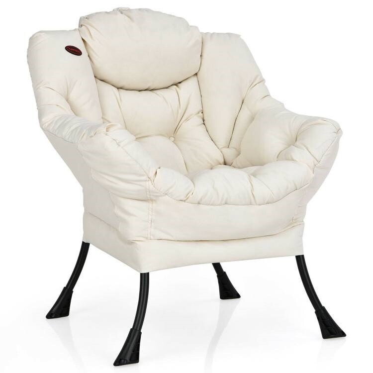 Modern Soft Polyester Fabric Accent Chair with High-Density Cushioning and Side Storage Pocket