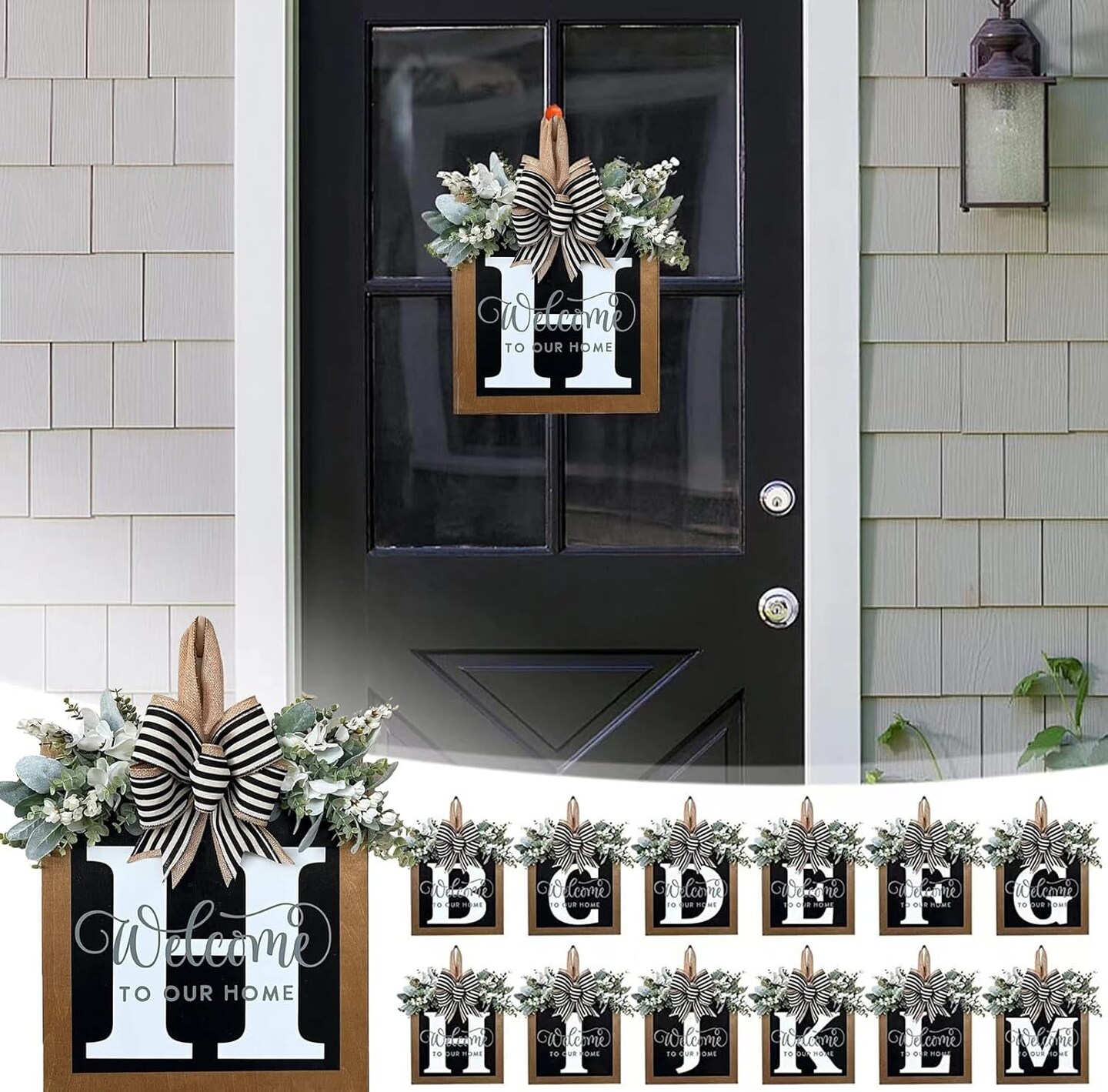 Last Name Year Round Front Door Wreath Front Porch Decoration 26 Letter