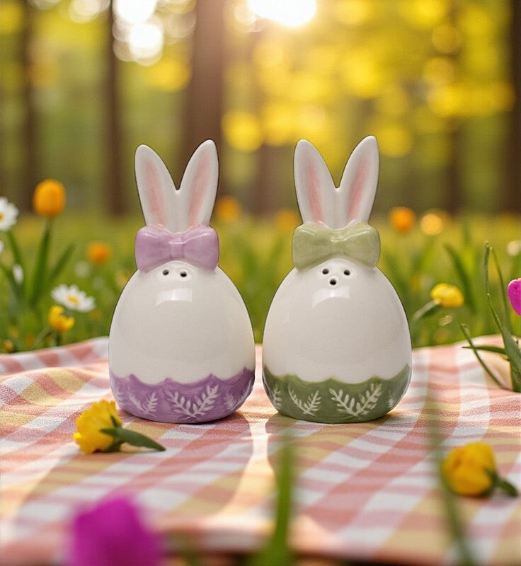 Ceramic Easter Egg Shaped Bunny Rabbit Ears Salt and Pepper Shakers, Spring Decor, Easter Decor, Gift for Her