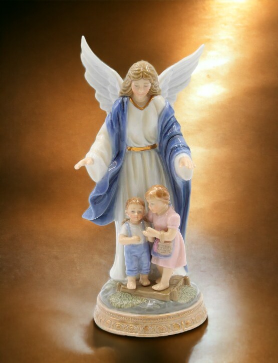 Ceramic Guardian Angel Protecting Children Figurine, Home Décor, Religious Décor, Religious Gift, Church Décor, Baptism Gift